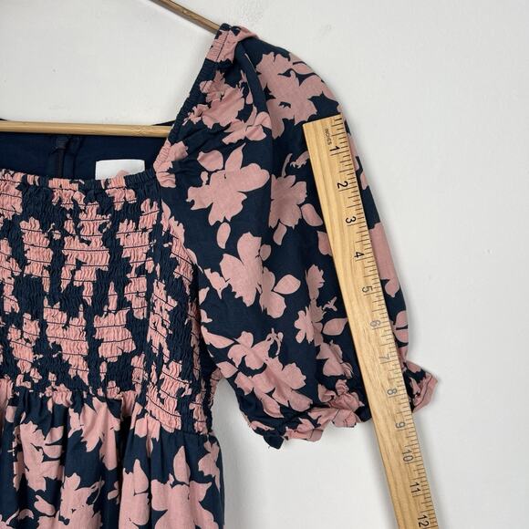 The Nines By Hatch Size XS Maternity Navy & Mauve Pink Floral Smock Midi Dress - Picture 6 of 10
